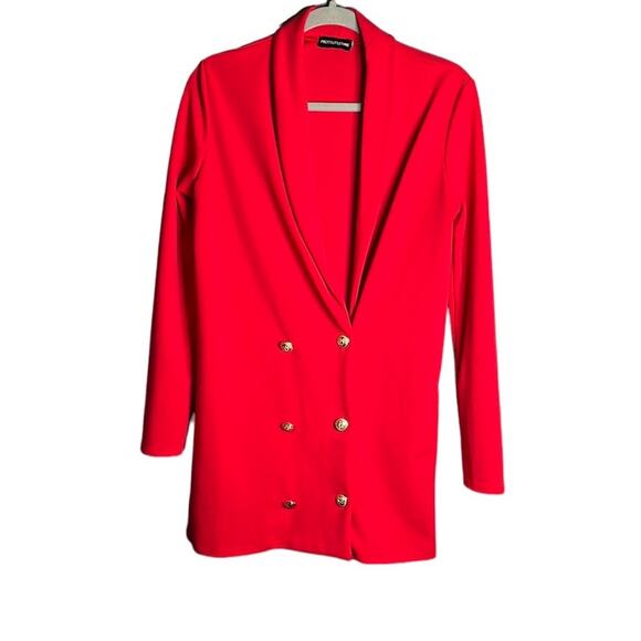 Pretty Little Thing Red Double Breasted Blazer With Gold Buttons Size 2 - Picture 1 of 7